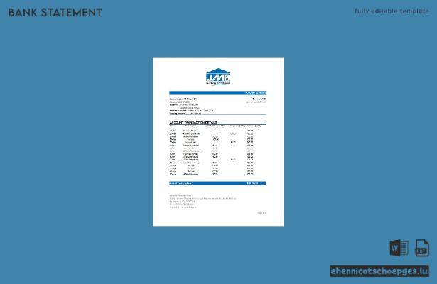 Beispiel für einen Kontoauszug der Jamaica Mortgage Bank (Excel-Vorschau)